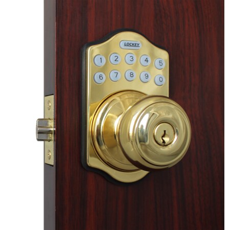 Lockeyusa Electronic Keyless Knob Lock, Remote Capable, E930, Bright Brass E930BB